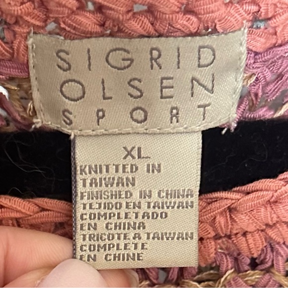 Sigrid Olsen Sport Open Knit Sweater XL Pastel Striped Lightweight - Picture 2 of 8